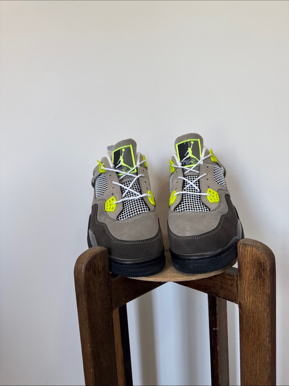 Jordan Air 4 in Taupe, Dark Brown & Neon Yellow Accents